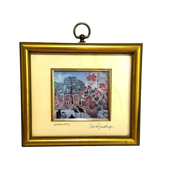 David Zwillinger art work "Geraniums" signed matted & framed print 3" x 4" - Picture 1 of 8